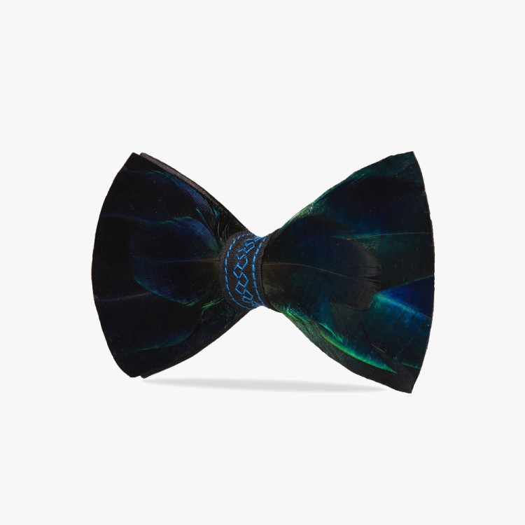 muszka meska z pior pawia niebieska