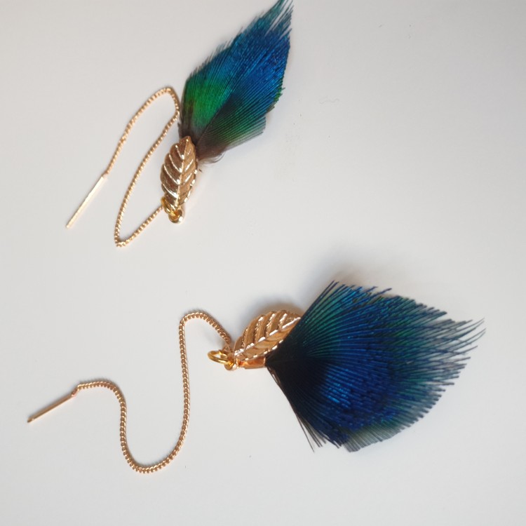 Kolczyki z pawia strzałki niebieskie zuzzo