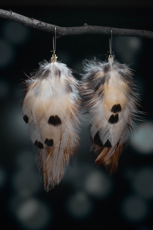 kolczyki z piórami antyczny brąz