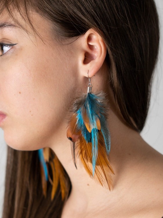 kolczyki z piór niebieskie Blue
