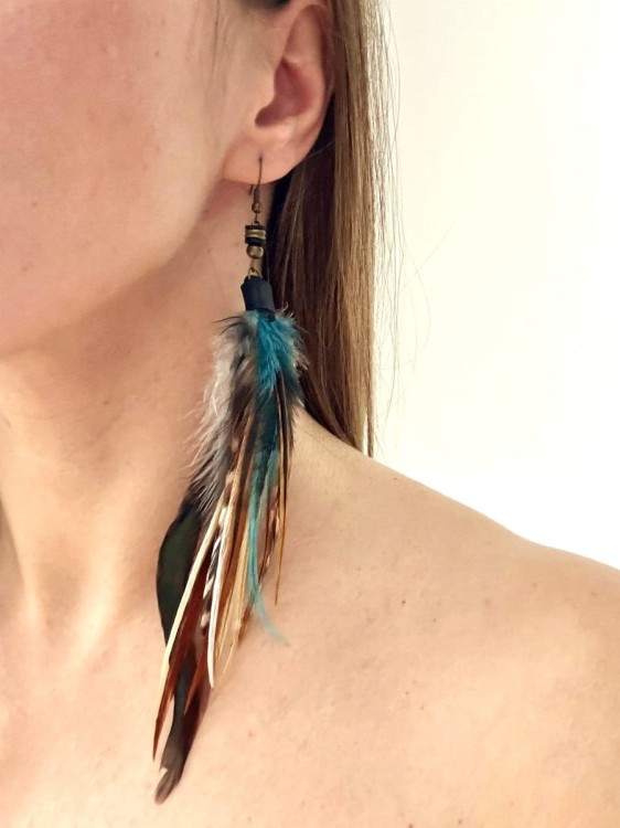 kolczyki z piórami kolorowe moon zuzzo