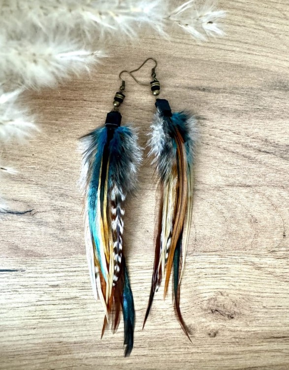 kolczyki z piórami kolorowe moon zuzzo