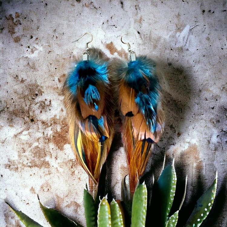 kolczyki z piór niebieskie Blue