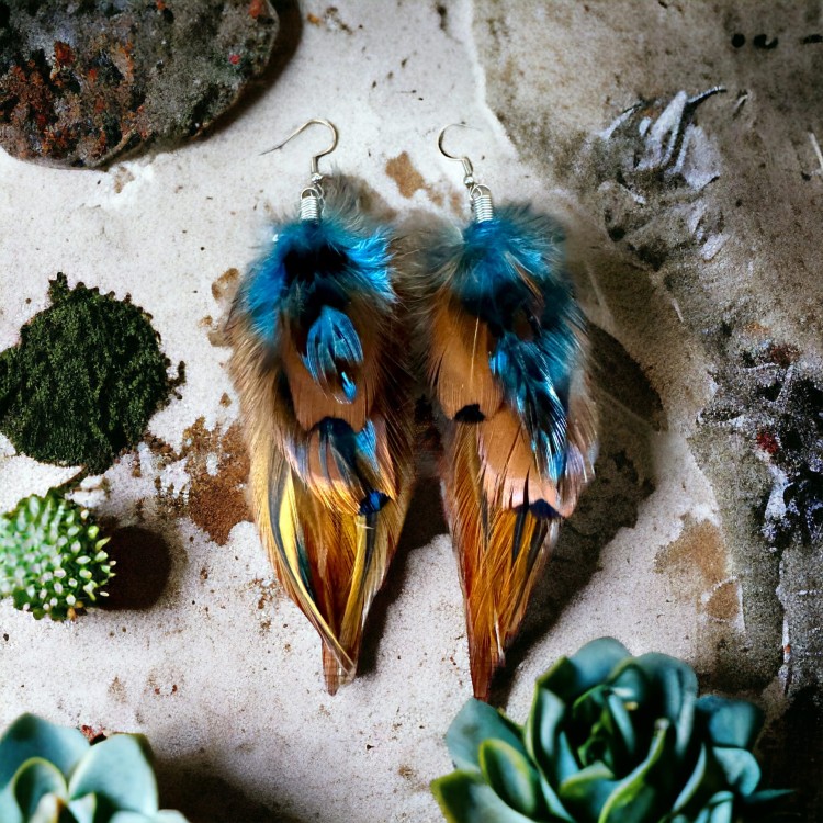 kolczyki z piór niebieskie Blue