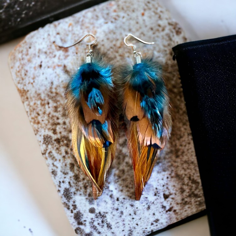 kolczyki z piór niebieskie Blue