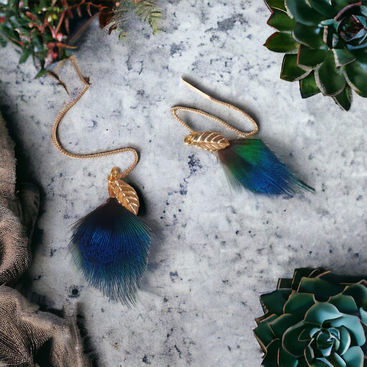 Kolczyki z pawia strzałki niebieskie zuzzo