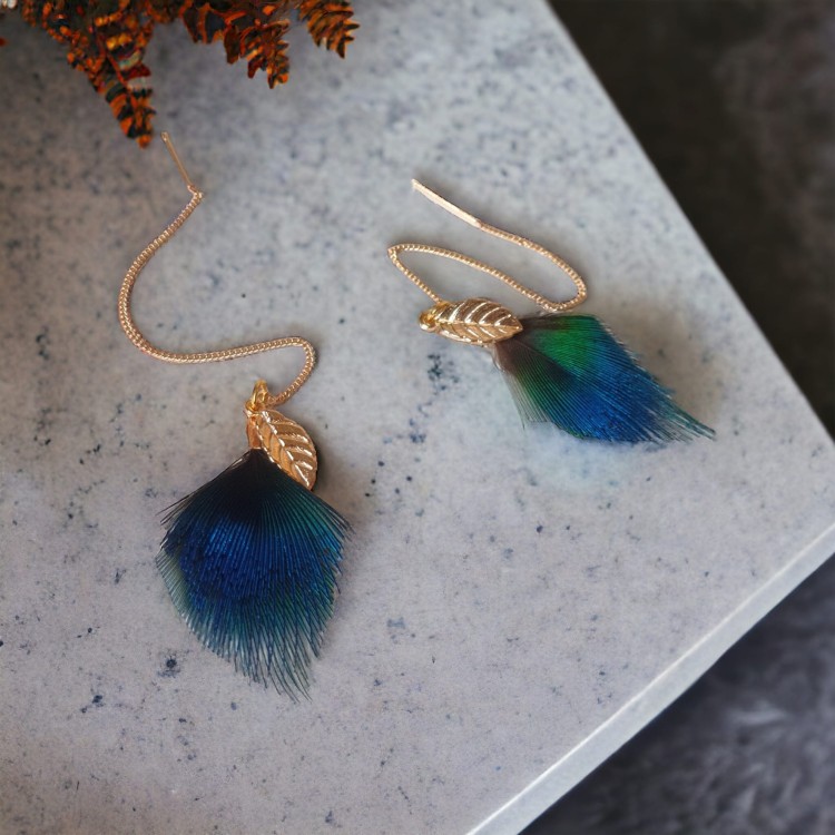 Kolczyki z pawia strzałki niebieskie zuzzo
