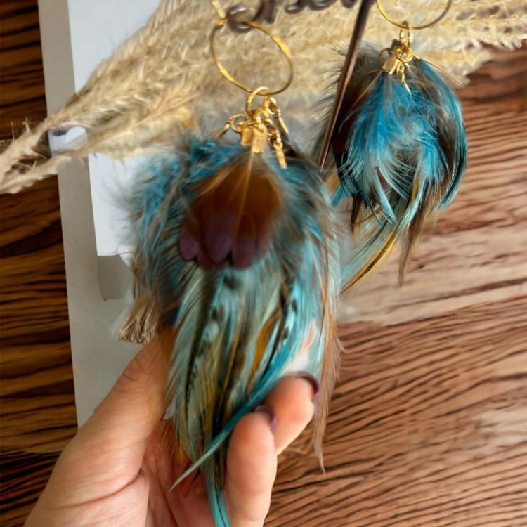 długie kolczyki z piór Noemi niebieskie turkusowe