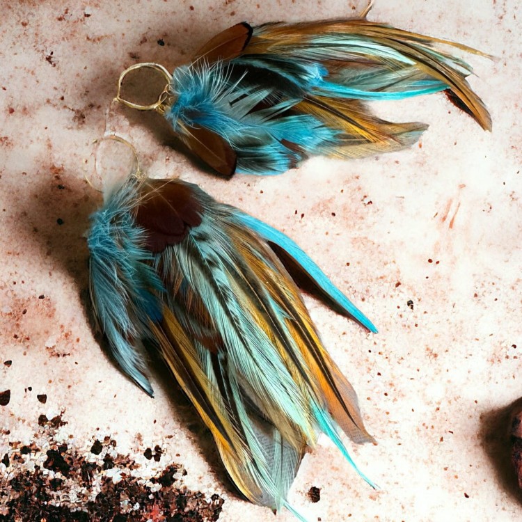 długie kolczyki z piór Noemi niebieskie turkusowe