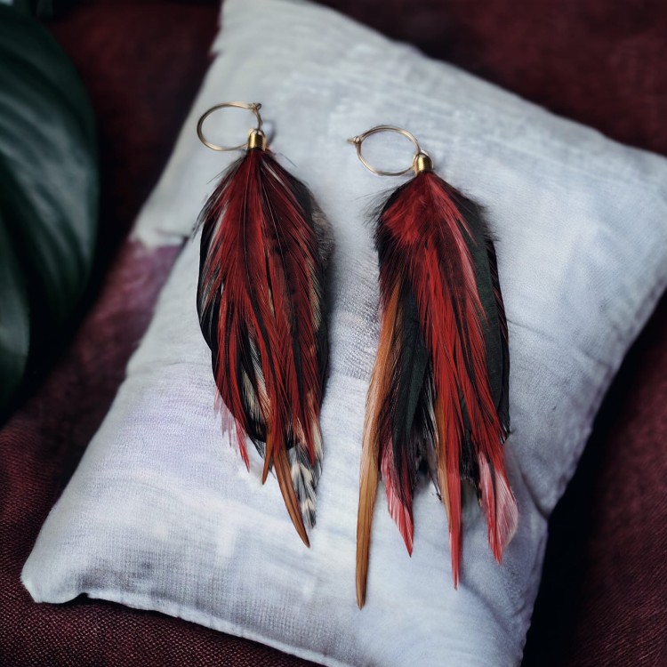 Kolczyki z piór black jungel czarno czerwone