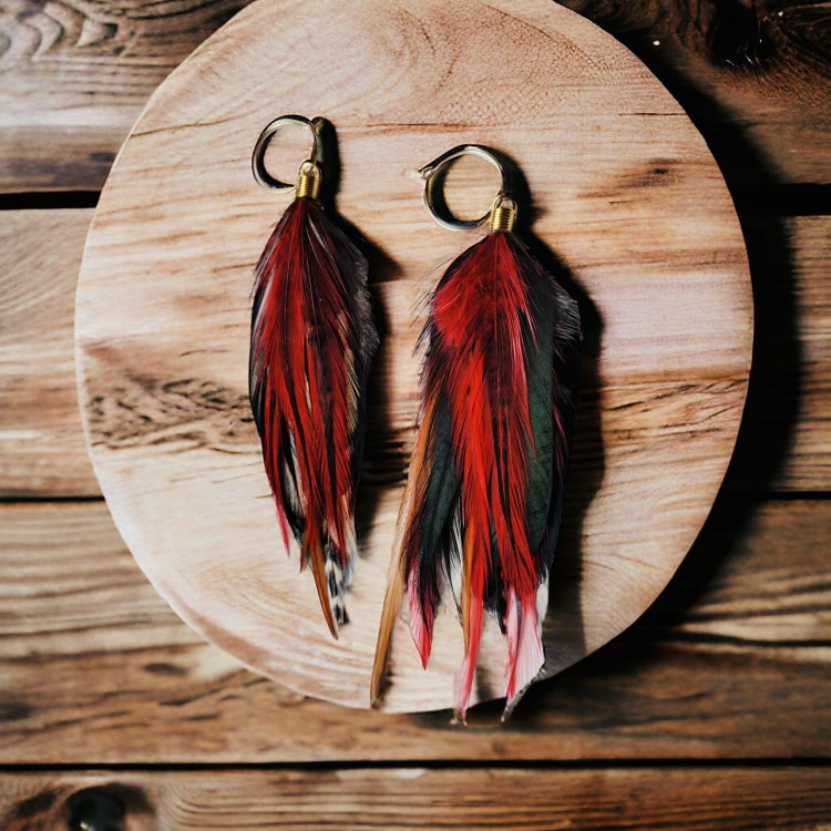 Kolczyki z piór black jungel czarno czerwone