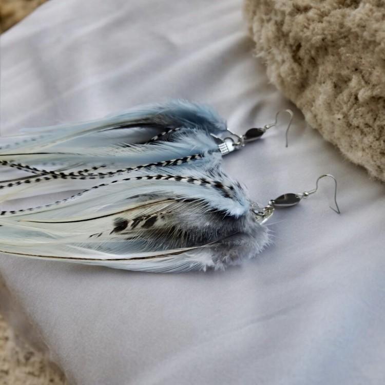 Kolczyki z piór Zuzzo baby blue biały niebieski srebro