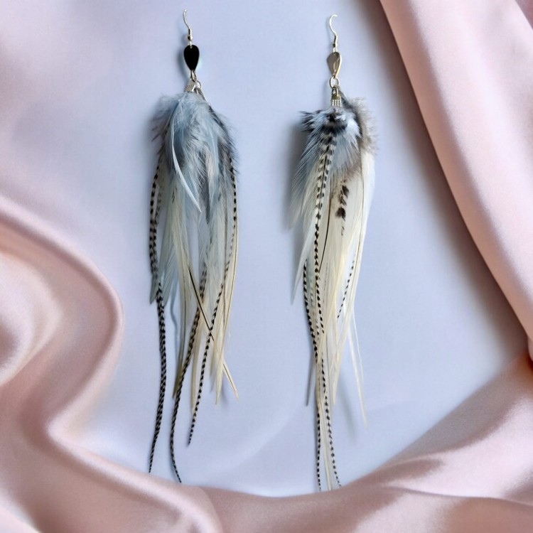 Kolczyki z piór Zuzzo baby blue biały niebieski srebro