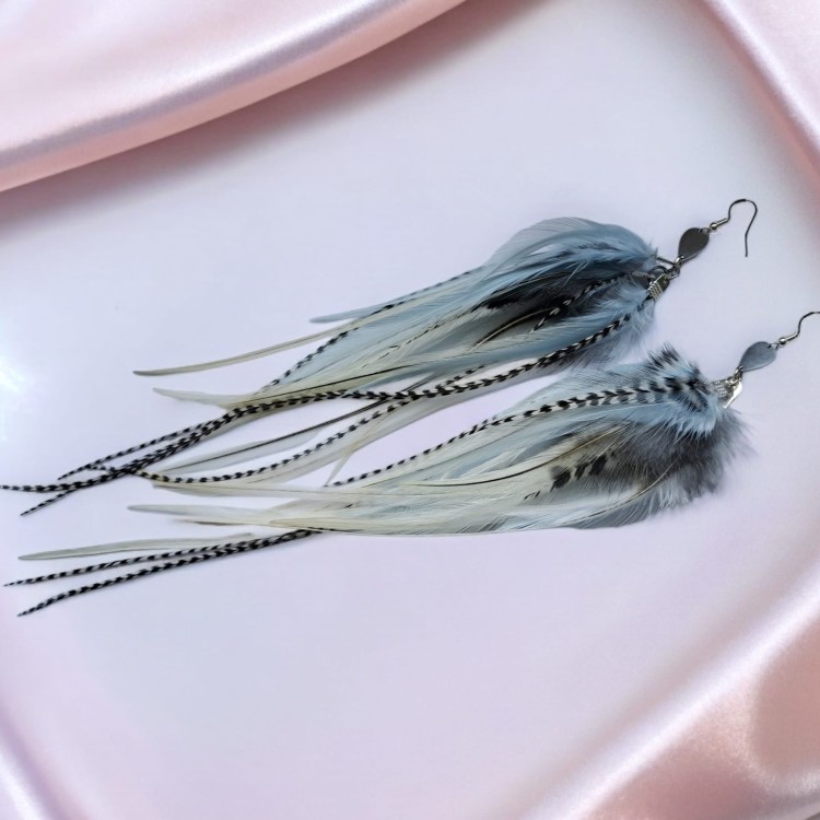 Kolczyki z piór Zuzzo baby blue biały niebieski srebro