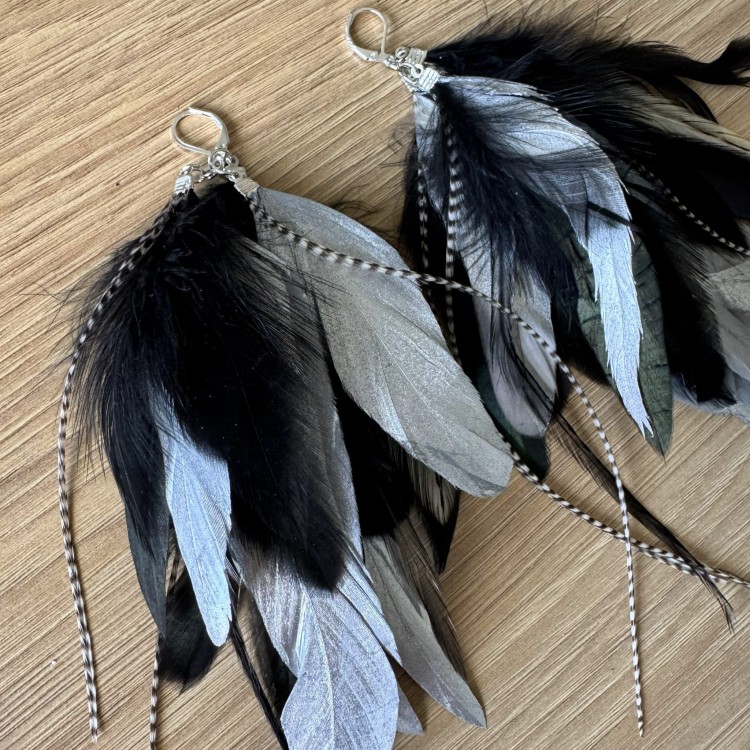 Kolczyki z piór silver Zuzzo czarno srebrne