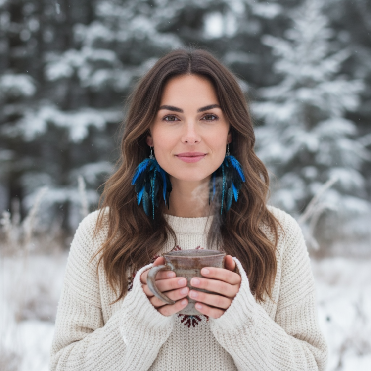 Kolczyki z piór winter blue zuzzo