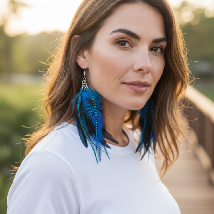 Kolczyki z piórami winter blue zuzzo