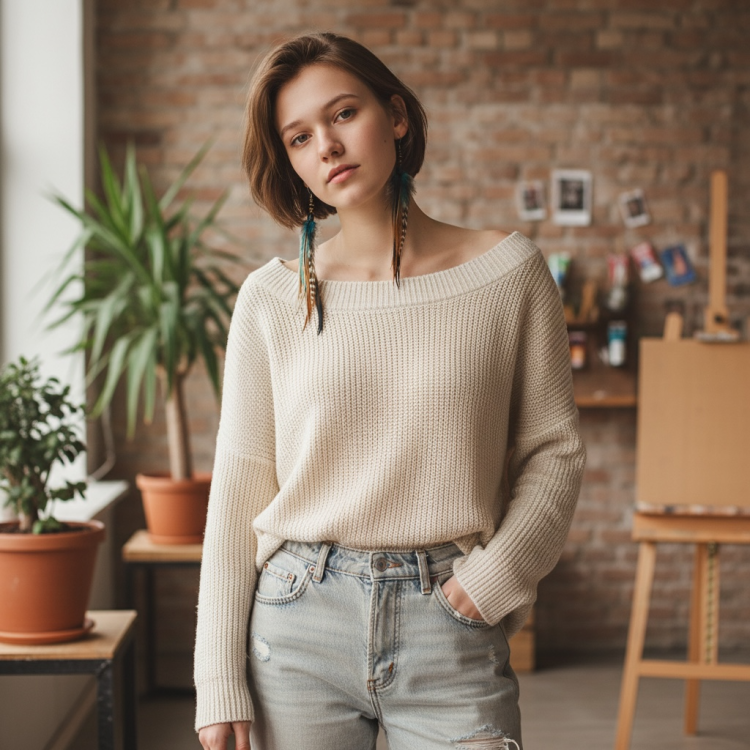 kolczyki z piórami kolorowe moon zuzzo