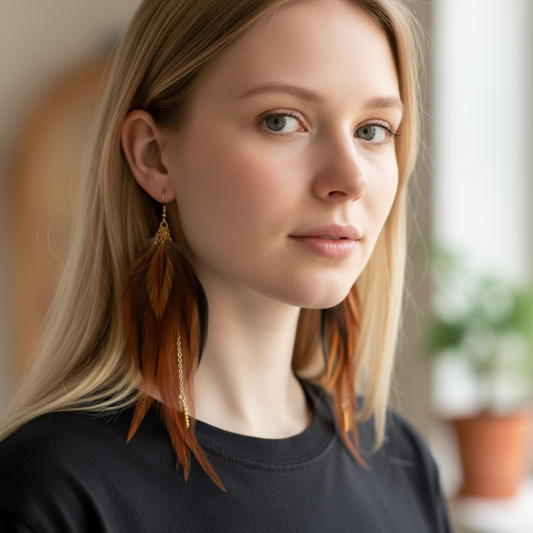 kolczyki z piórami damskie boho