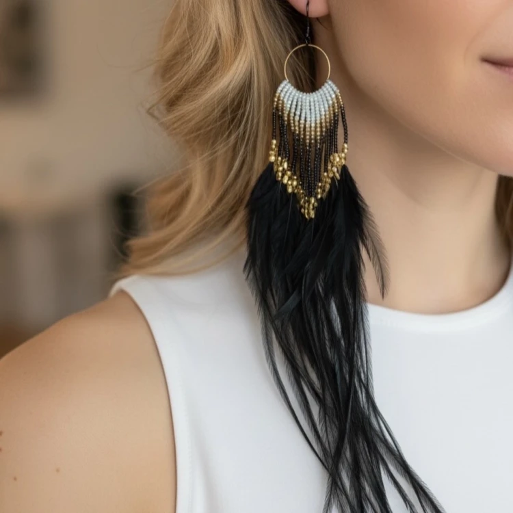 Kolczyki z piórami NOcna Etiuda Zuzzo