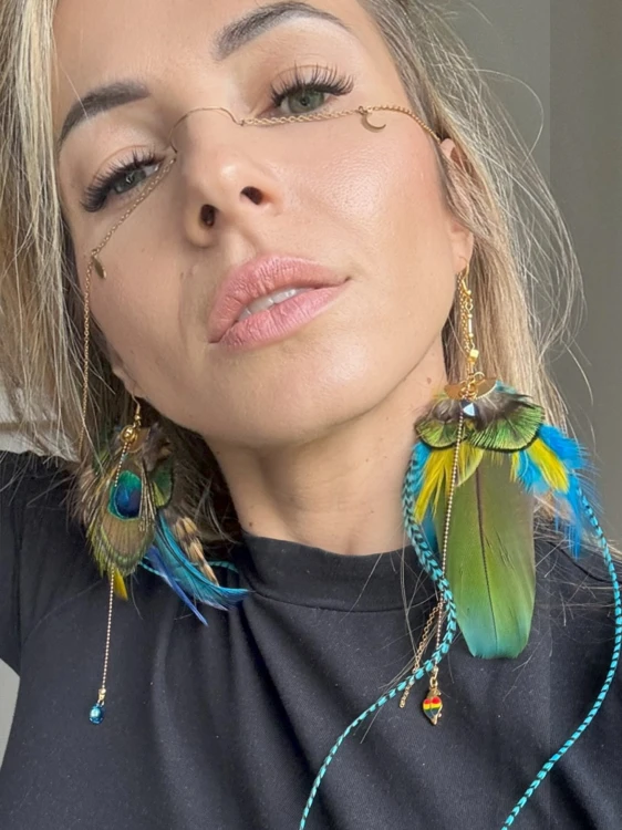 Kolczyki z piór papuga i paw Zuzzo