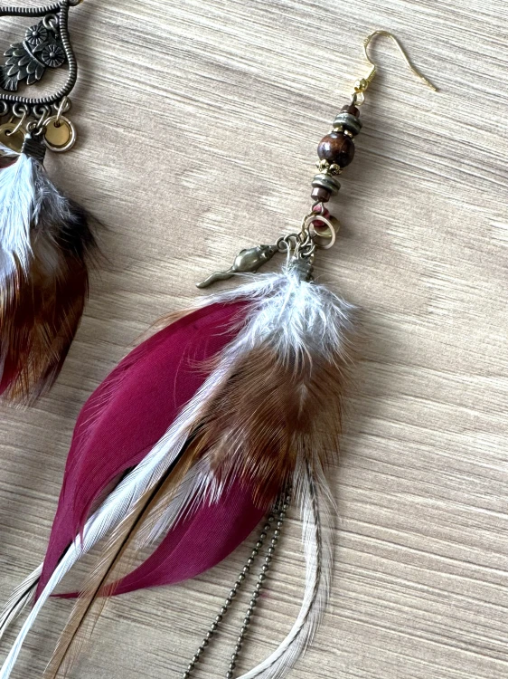 Kolczyki z piórami sowa i mysz Zuzzo